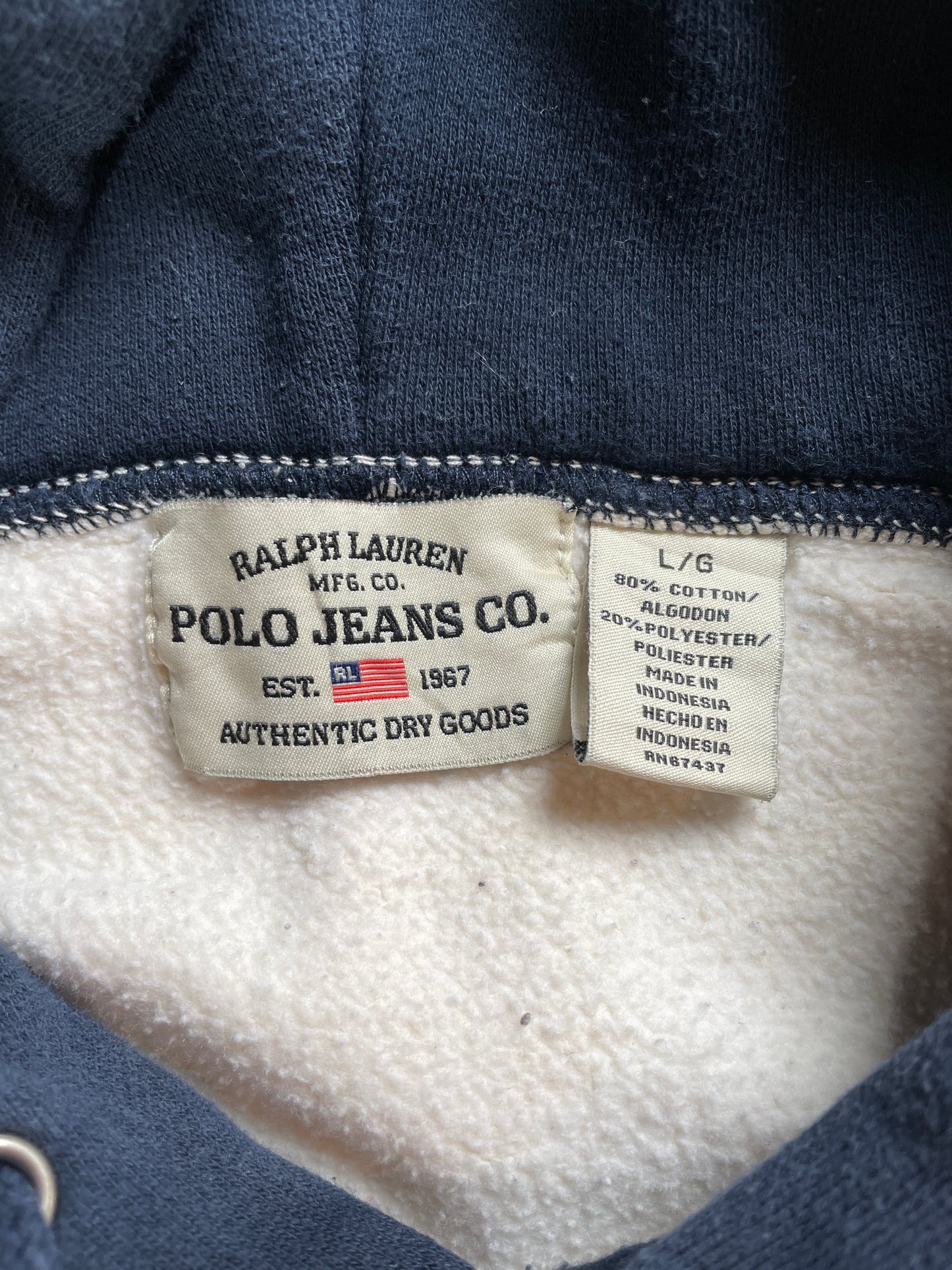 Vintage POLO JEANS RALPH LAUREN Size L Vintage Hoodie Sweat-Shirt / F7604S