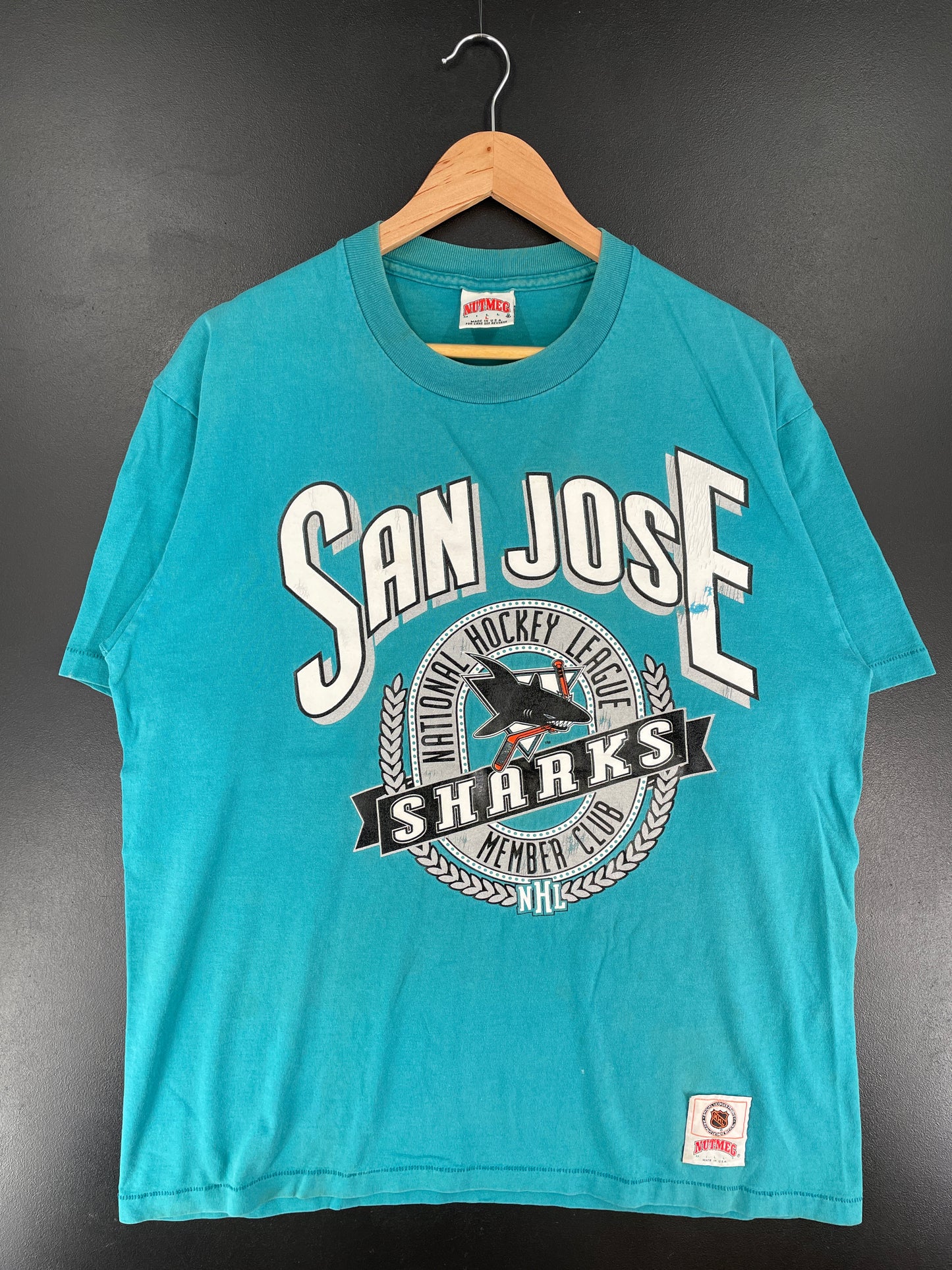 90's SAN JOSE SHARKS Made in USA Size L Vintage NHL T-shirt / E7354T