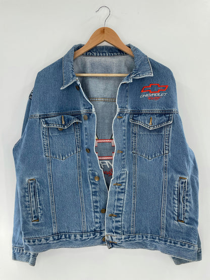 Vintage CHEVROLET RACING Size No Tag (Approx.L) Denim Jacket / F5920J
