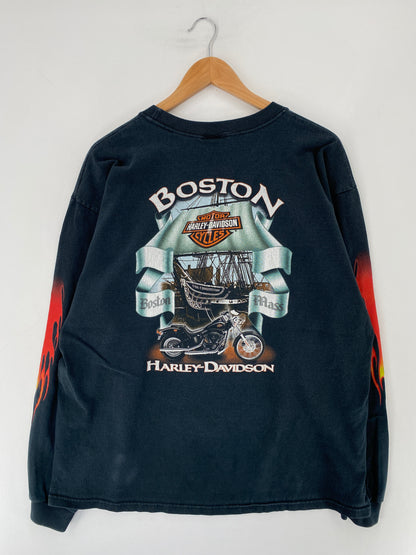90's HARLEY DAVIDSON Size No Tag (Approx.XL) Vintage Long Sleeve T-Shirt / E8560T