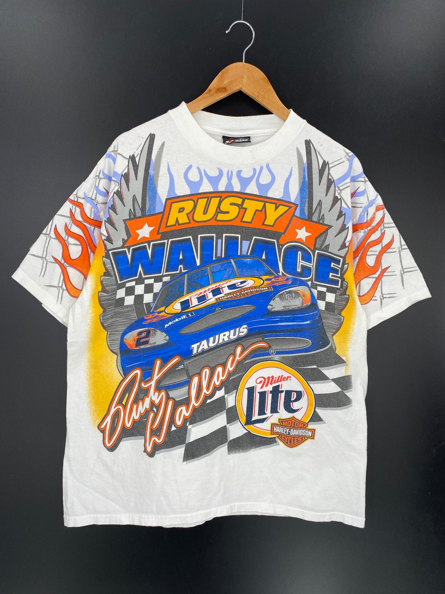 2000 HARLEY DAVIDSON x Miller Light RUSTY WALLACE Size L Vintage Racing T-shirt / 8571