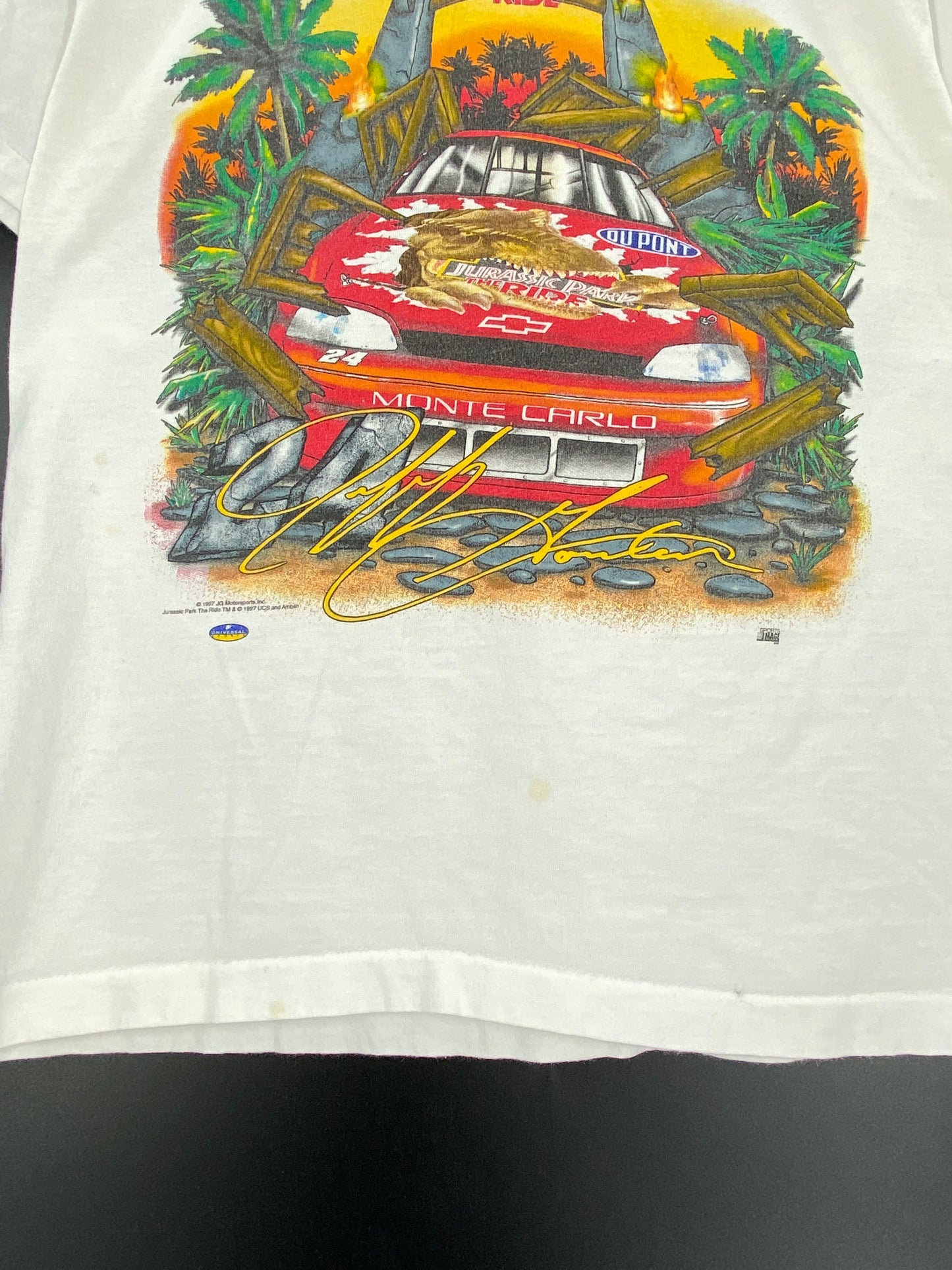 1997 JURASSIC PARK THE RIDE x DUPONT Size No Tag (Approx. L) Vintage Racing T-shirt / 9299