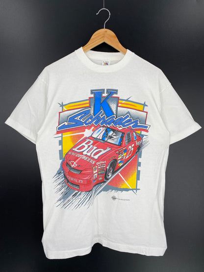 1995 BUD x K SCHRADER  Made in USA Size L Vintage Racing T-shirt / 9656