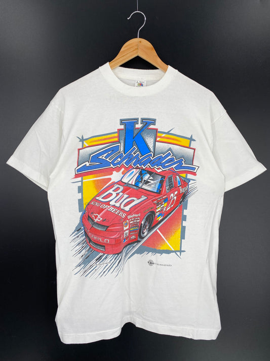 1995 BUD x K SCHRADER  Made in USA Size L Vintage Racing T-shirt / 9656