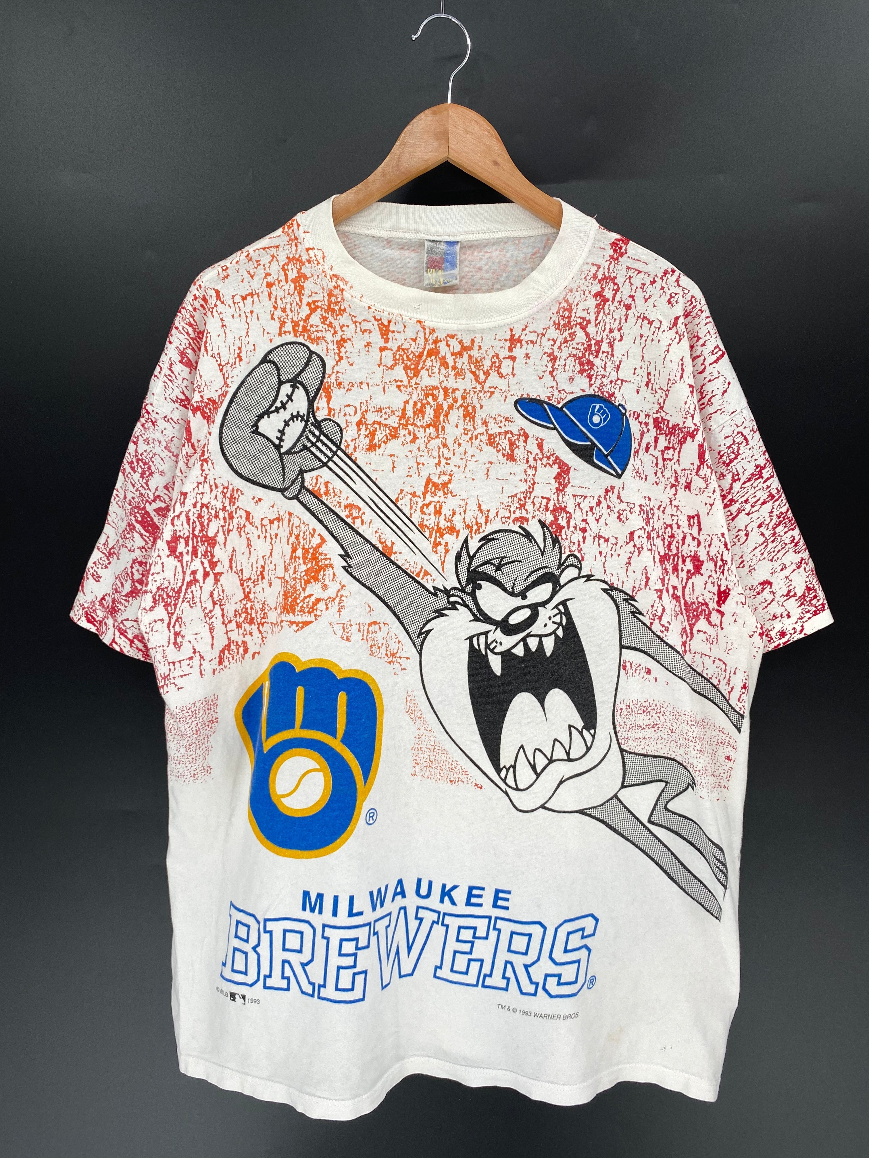 1993 LOONEY TUNES TAZ MILWAUKEE BREWERS MADE IN USA Size L Vintage MLB –  FISHTALE VINTAGE