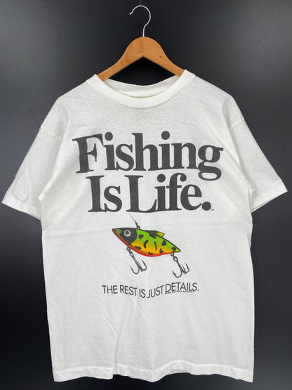 1994' FISHING IS LIFE Made in USA Size L Vintage T-Shirt / K2216