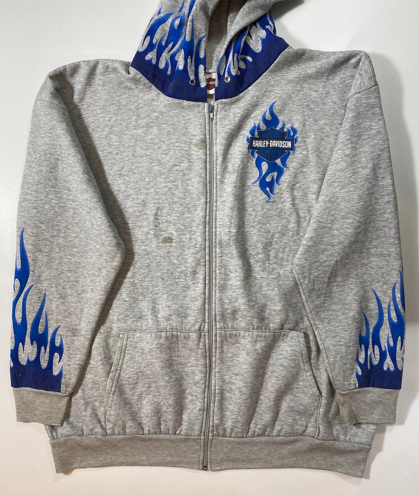 00’ HARLEY DAVIDSON Hand Painted (Fire Pattern) Size Approx. XXL Vintage Hoodie Sweat-shirt / 6539