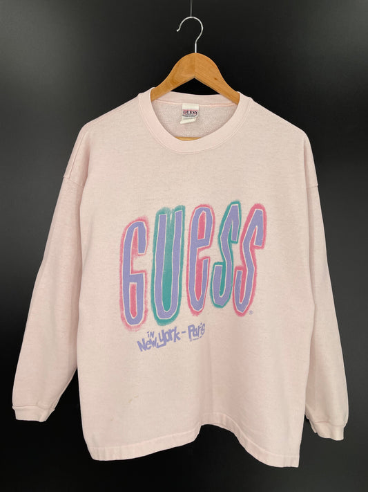 1990 GUESS NEW YORK IN -PARIS Made in USA Size Ladies One size (Approx.L) Sweat-shirt / A54