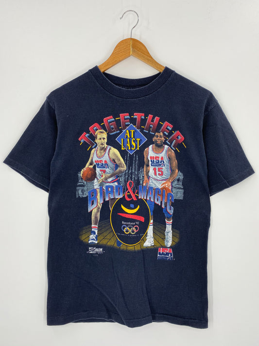 1992 Barcelona Olympic BIRD & MAGIC USA National Team Made in USA Size M Vintage NBA T-Shirts / 8183