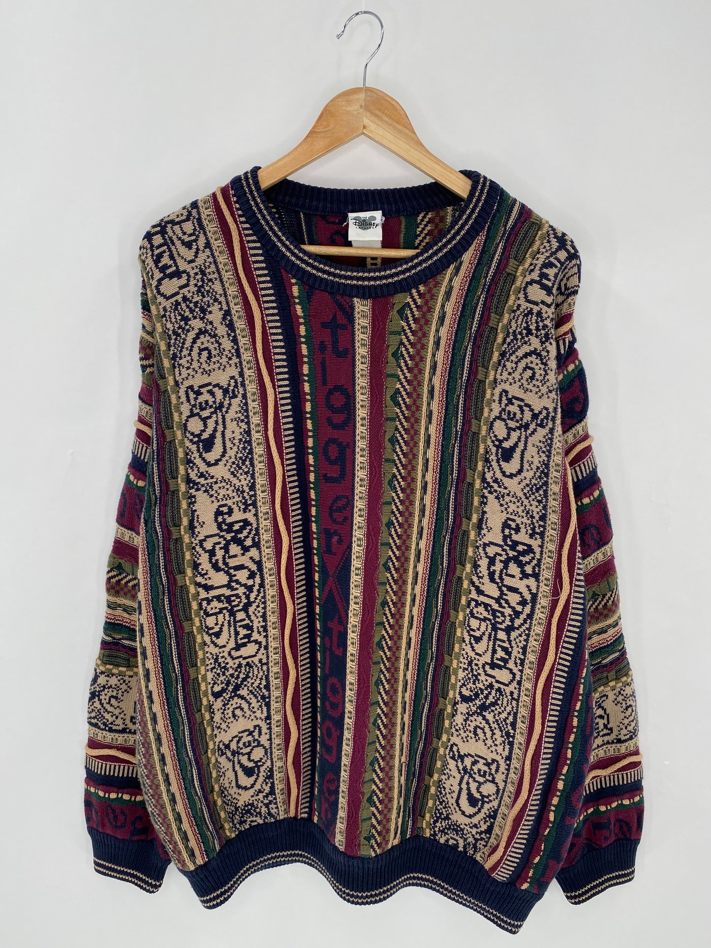 00' DISNEY TIGGER Vintage 3D Coogi-Style Size Approx. XL Knit Sweater / 6321