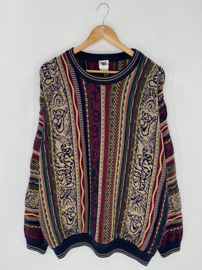 00' DISNEY TIGGER Vintage 3D Coogi-Style Size Approx. XL Knit Sweater / 6321