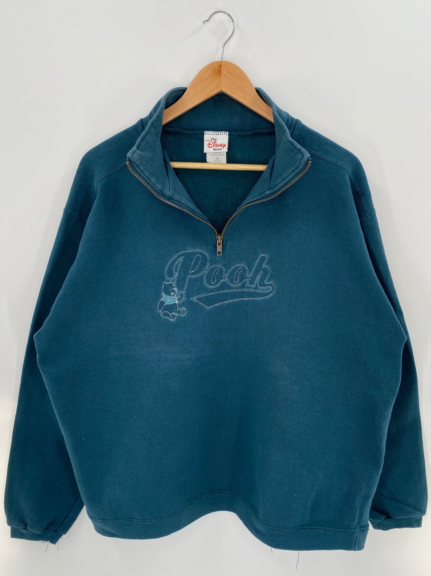 00' DISNEY WINNIE THE POOH Made in USA Size L Vintage Half-zip Sweat-shirt / K3127