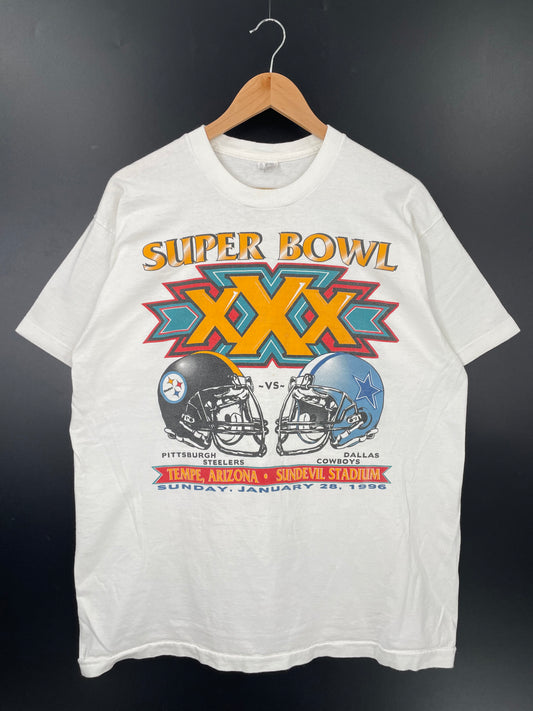1996 SUPER BOWL Steelers x Cowboys XXX Made in USA Size XL Vintage NFL T-shirt / K3309