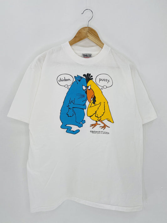 90's Cat & Chicken Size XL Vintage T-Shirt / K5371