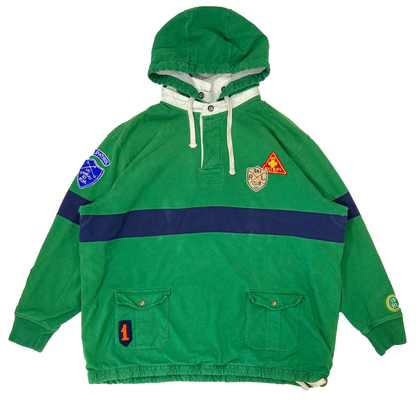 90's Polo Ralph Lauren Ski Patrol Vintage Hoodie Rugby Shirt / 1838