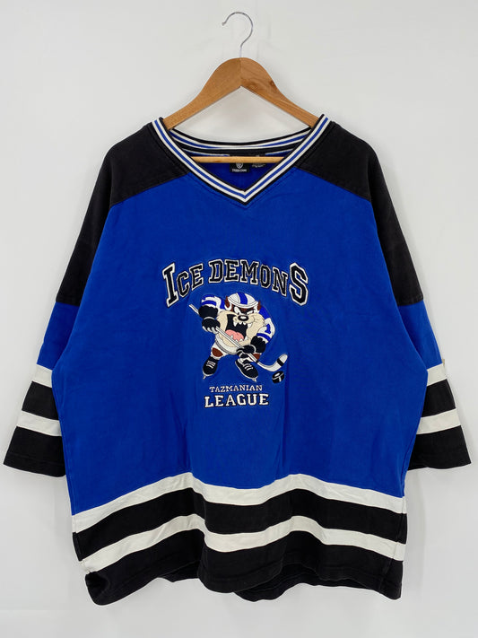 1996' LOONEY TUNES TAZ Size XXL Vintage Hockey T-shirt / K3547