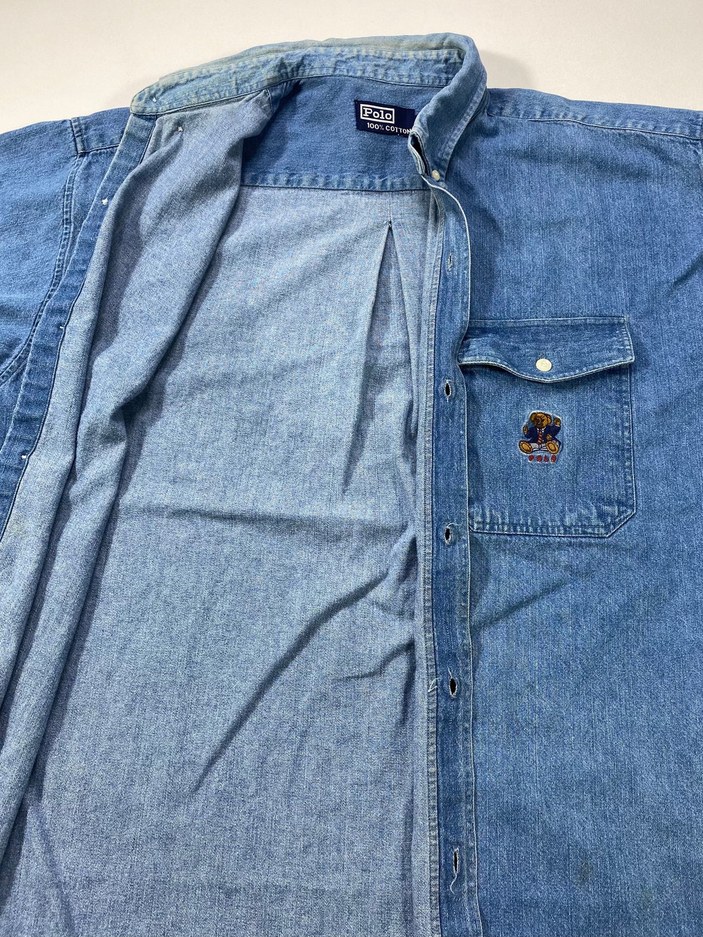 90's POLO BEAR Size XL~XXL Vintage Denim Shirt /  6295