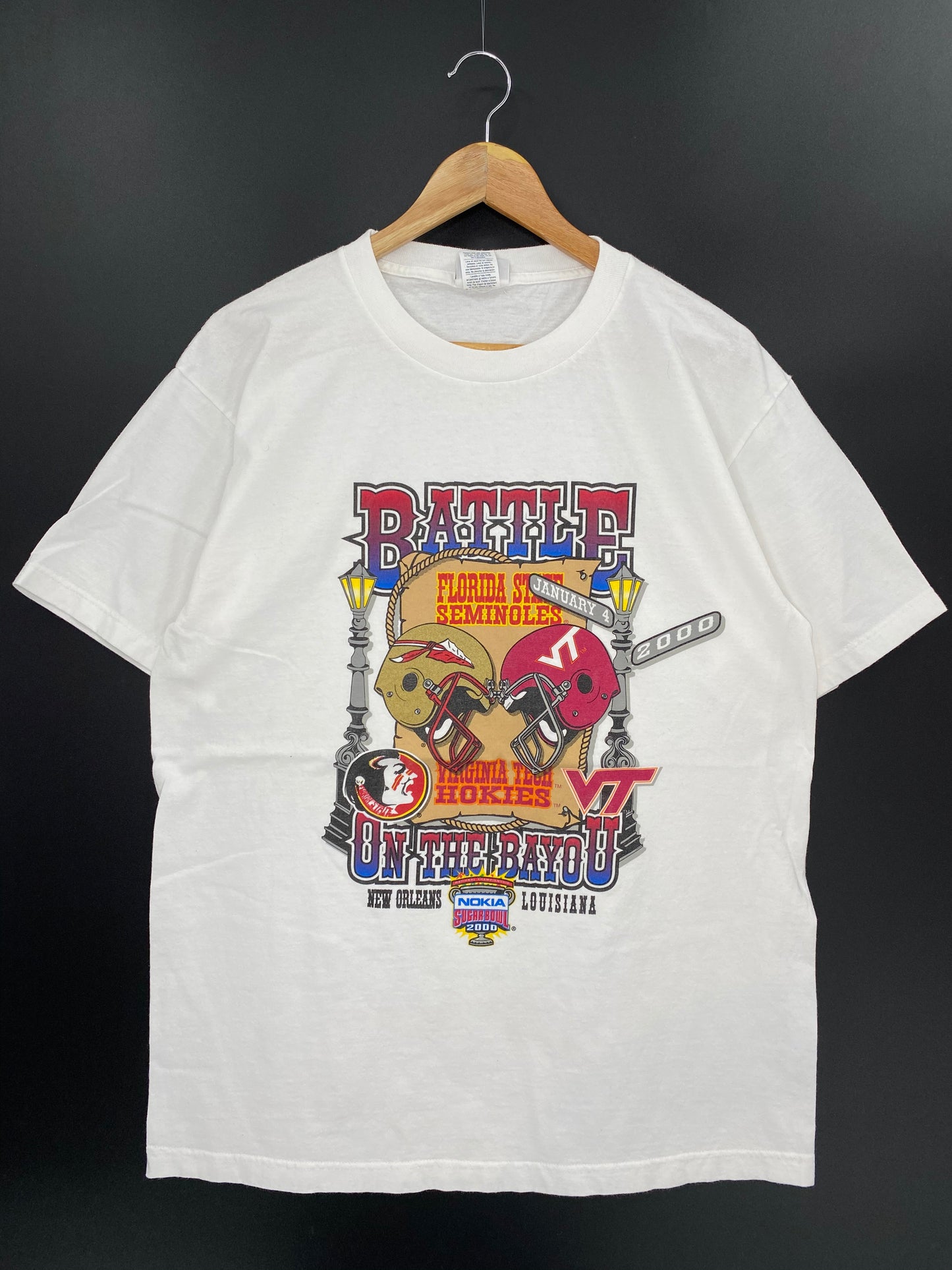 2000 FLORIDA STATE SEMINOLES x VIRGINIA TECH HOKIES Made in USA Size L Vintage NFL T-shirt / 8301