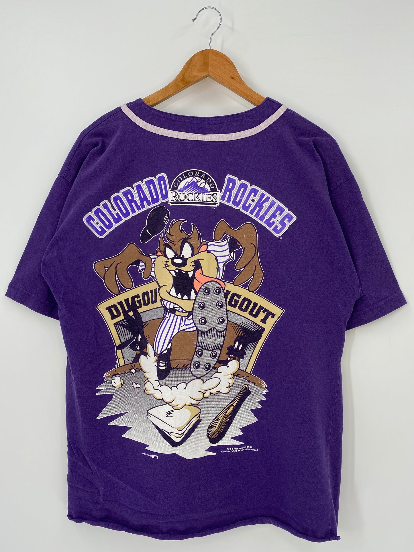 1996 COLORADO ROCKIES TAZ Made in USA Size L Vintage Baseball -Shirts / K3997
