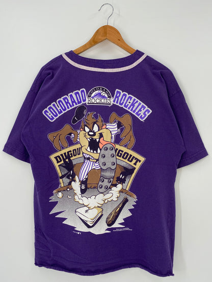 1996 COLORADO ROCKIES TAZ Made in USA Size L Vintage Baseball -Shirts / K3997