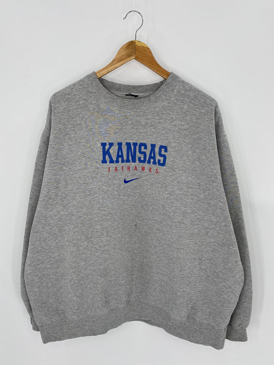 90's NIKE Kansas Jayhawks Size No Tag (Approx. XL) Vintage Sweat-shirt / 7236