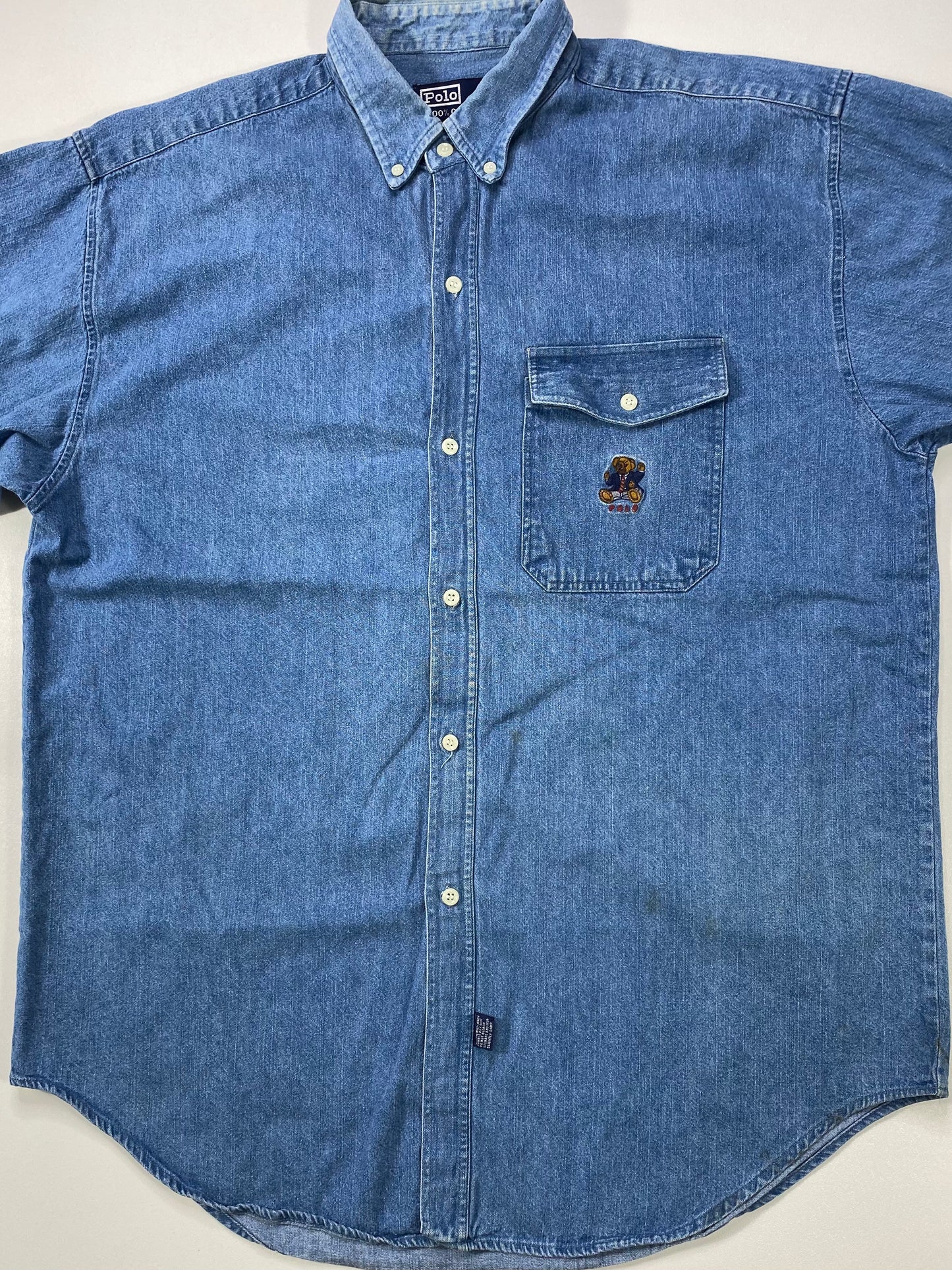 90's POLO BEAR Size XL~XXL Vintage Denim Shirt /  6295