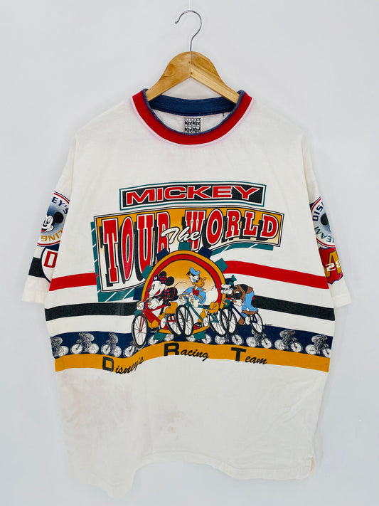 90's DISNEY MICKEY TOUR WORLD Made in USA Size XL Vintage T-Shirts / 6095