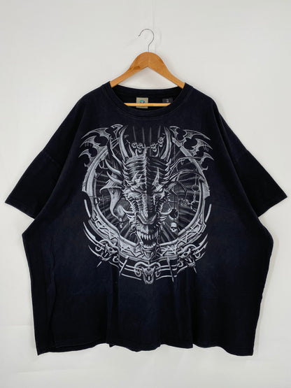 2011 LIQUID BLUE SKULLS AND DRAGON Size 7XL Vintage T-Shirts / K3897