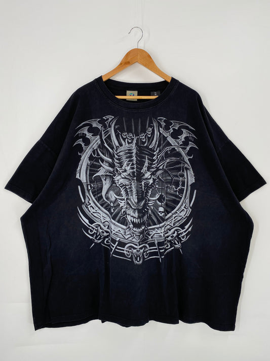 2011 LIQUID BLUE SKULLS AND DRAGON Size 7XL Vintage T-Shirts / K3897