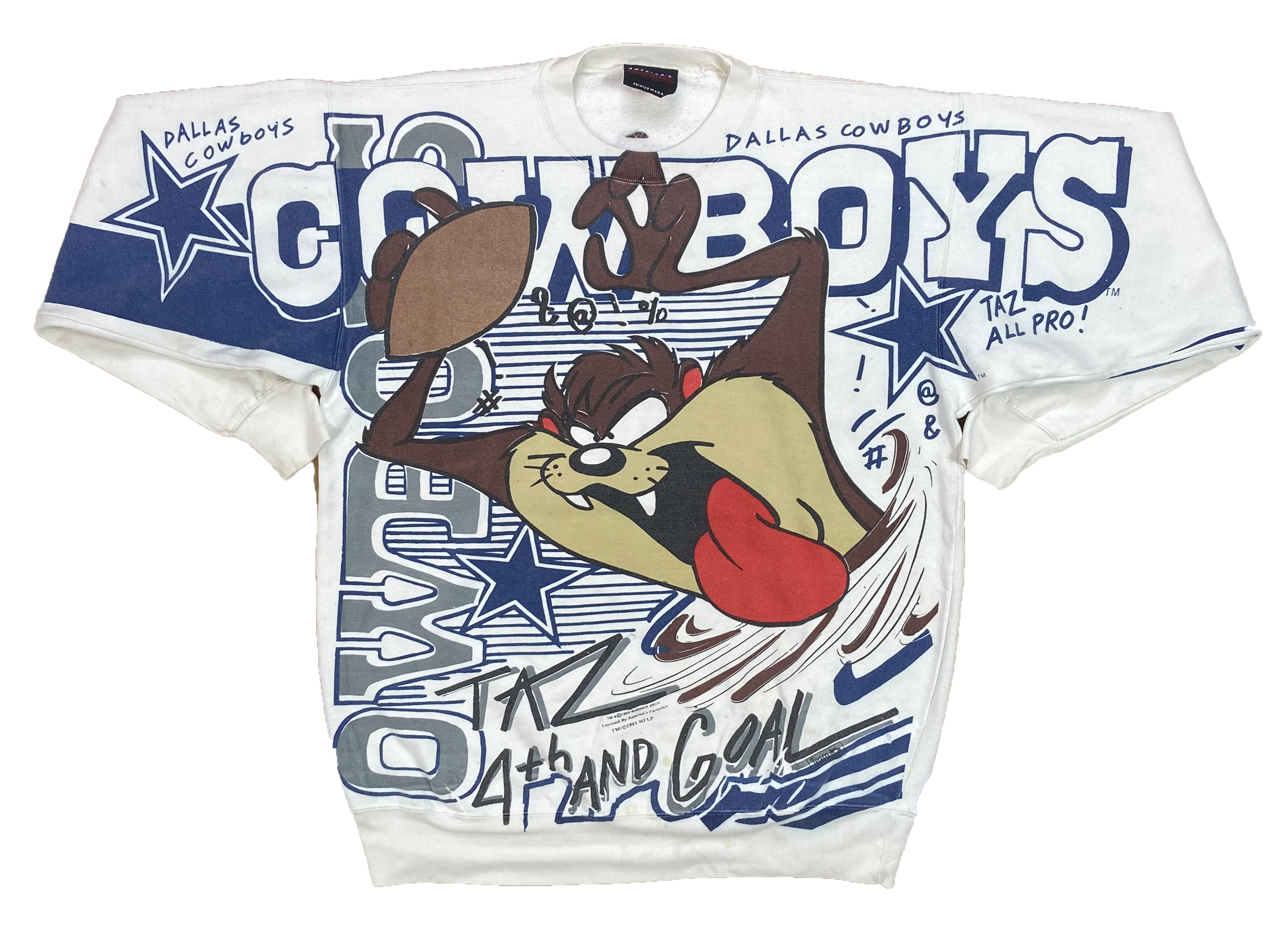 1993' Taz Looney Tunes x Cowboys All Over Print Vintage Sweat-Shirt / –  FISHTALE VINTAGE