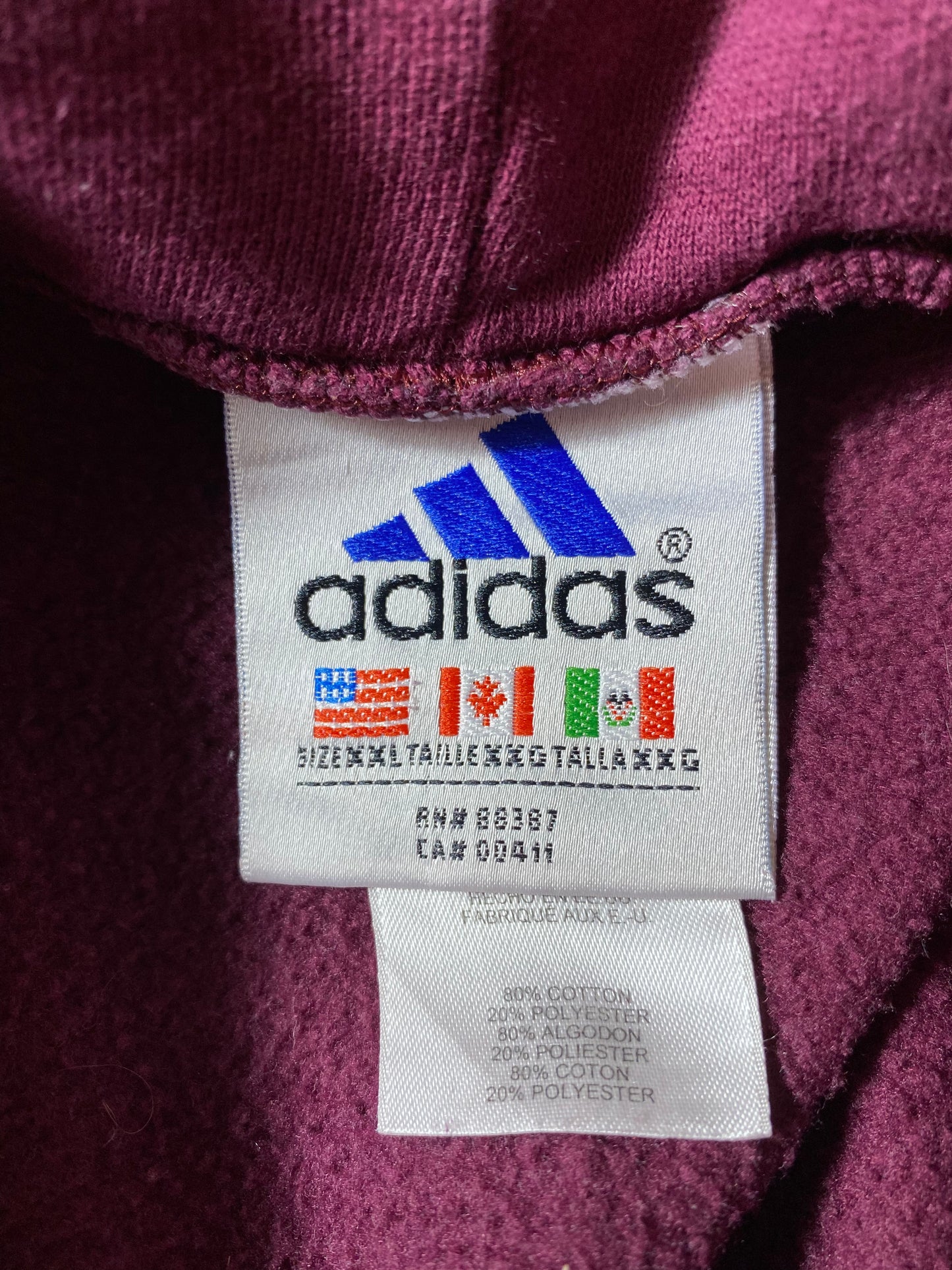 90’s ADIDAS Size XXL Hoodie Sweat-Shirt / k2991