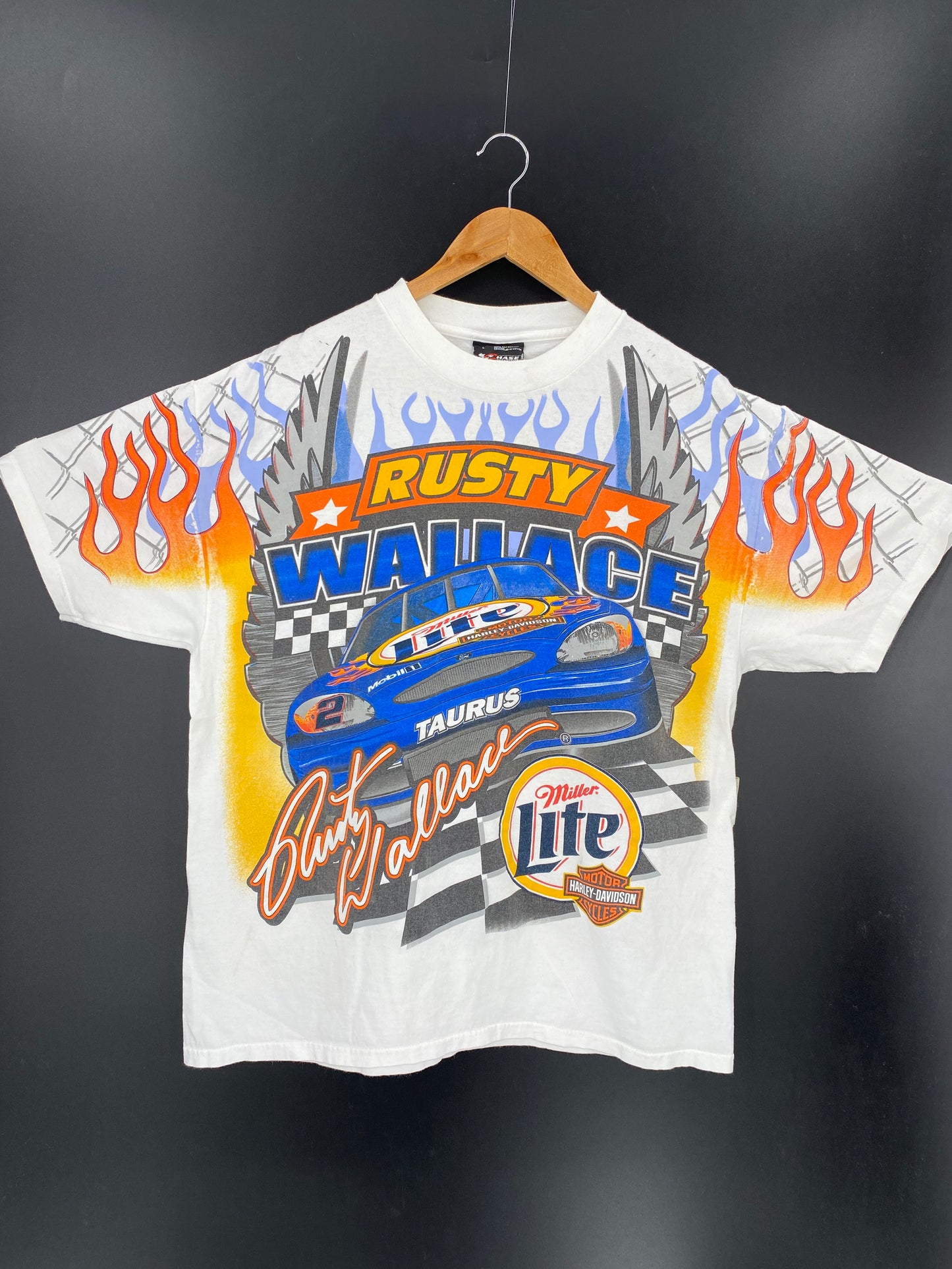 2000 HARLEY DAVIDSON x Miller Light RUSTY WALLACE Size L Vintage Racing T-shirt / 8571