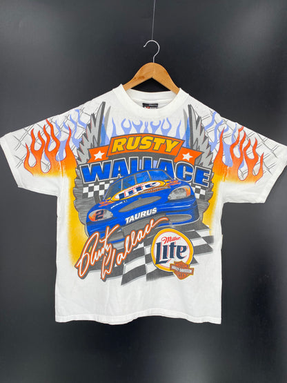 2000 HARLEY DAVIDSON x Miller Light RUSTY WALLACE Size L Vintage Racing T-shirt / 8571