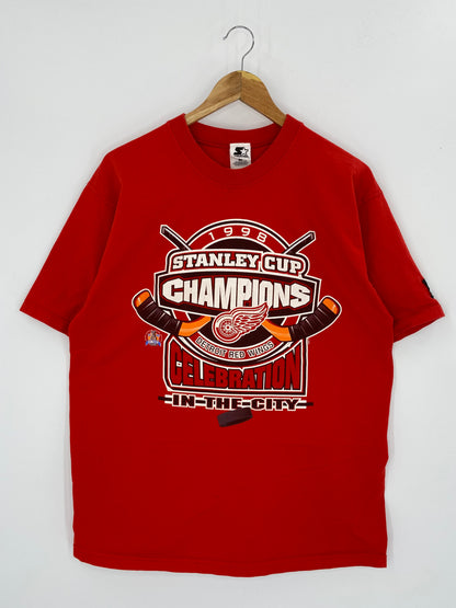 1998 STARTER Detroit Red Wings Champion Size L Vintage NHL T-shirt / 7922