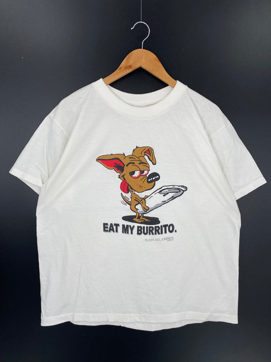 90’s EAT MY BURRITO Size XL Vintage T-Shirt / K936