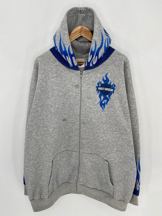 00’ HARLEY DAVIDSON Hand Painted (Fire Pattern) Size Approx. XXL Vintage Hoodie Sweat-shirt / 6539
