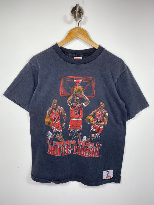 90’s NBA CHICAGO BULLS TRIPLE THREAT Made in USA Size L Vintage T-Shirt / 5316