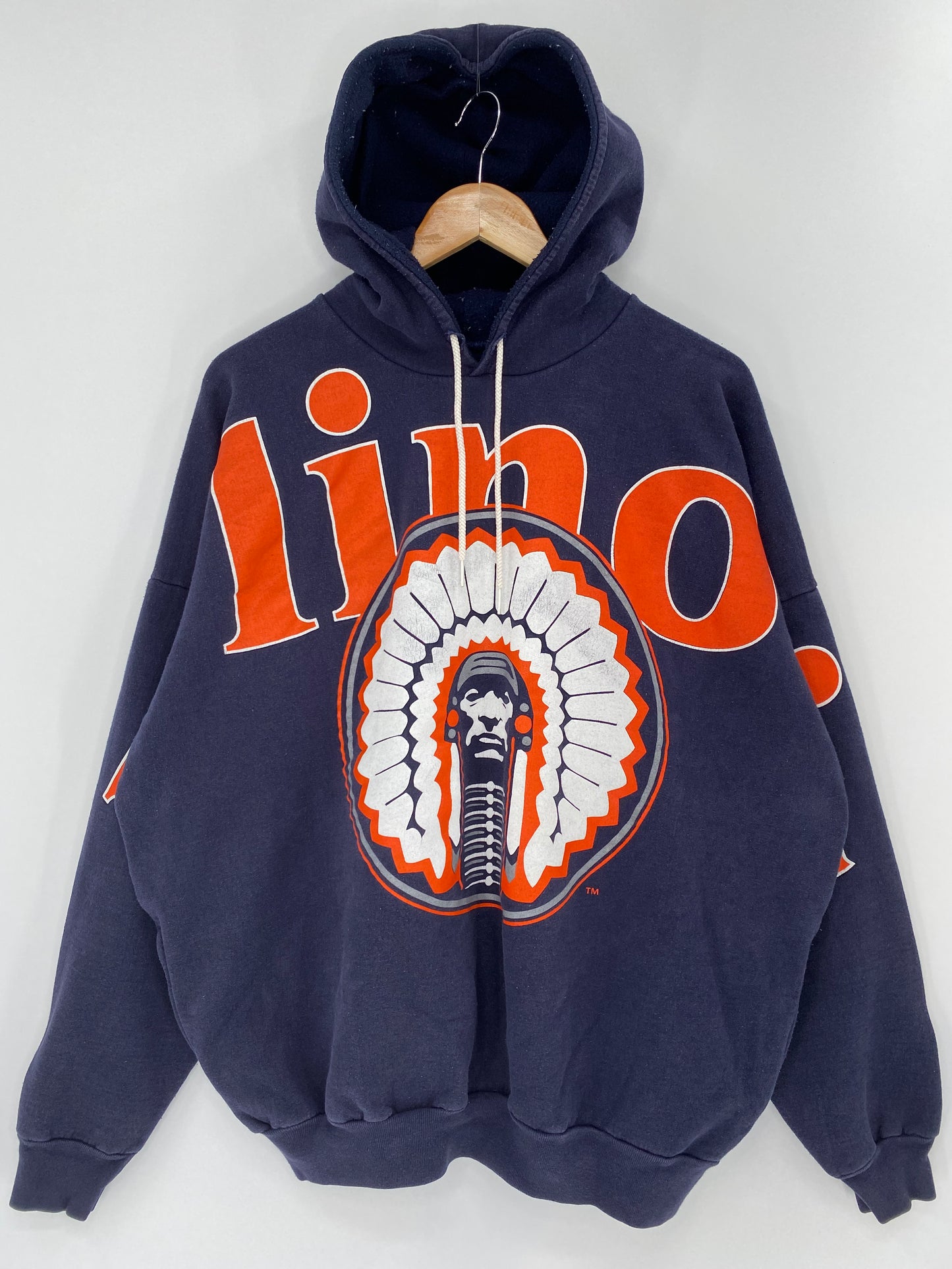 90’s Illinois Fighting Football Size Approx.XL Vintage Hoodie Sweat shirt / k7