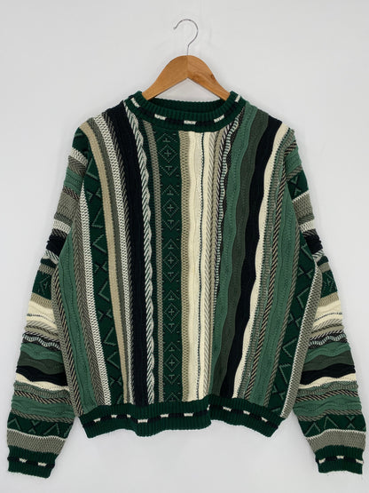 Vintage 3D Coogi-Style Made in USA SizeXL Knit Sweater / 9822