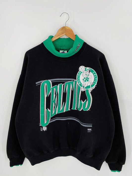 90’s BOSTON CELTICS Made in USA Size XL Vintage NBA Hi Neck Rib Sweat-shirt / K7591