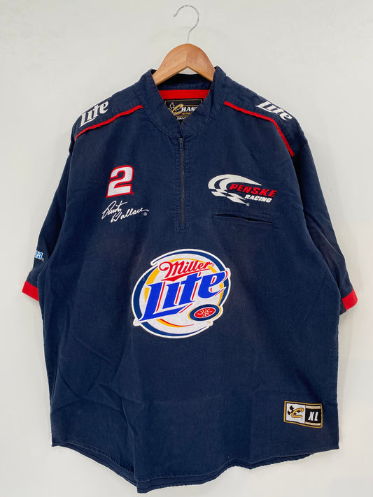 Vintage NASCAR RUSTY WALLACE MILLER LITE Size XL Racing Half Zip Short Sleeve-shirt / K3284