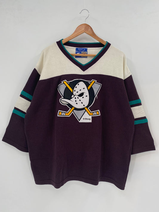 90's STARTER DISNEY MIGHTY DUCKS Size XL Vintage NHL 3/4 Sleeve Uniform Shirt / K2028