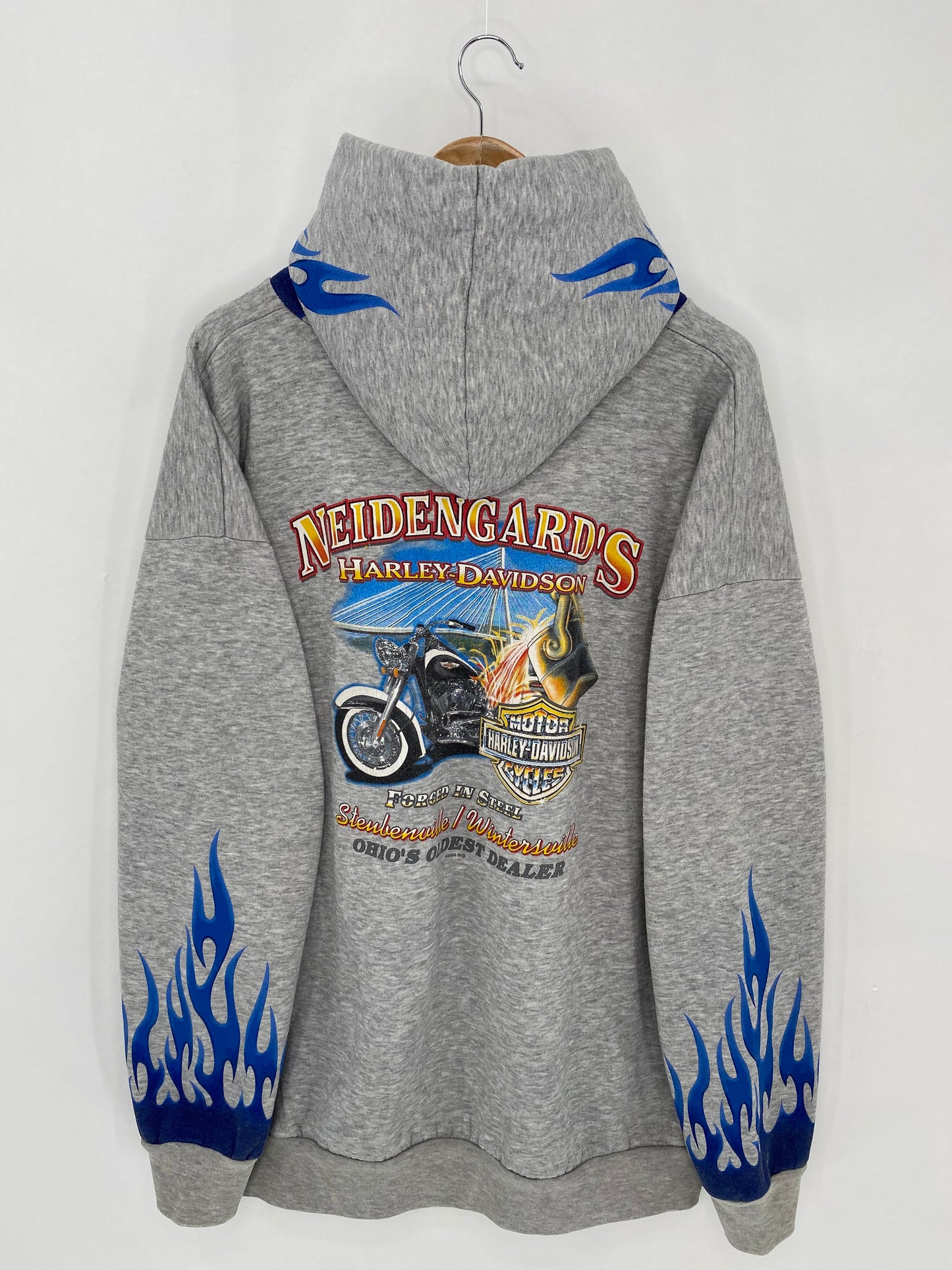 00’ HARLEY DAVIDSON Hand Painted (Fire Pattern) Size Approx. XXL Vintage Hoodie Sweat-shirt / 6539