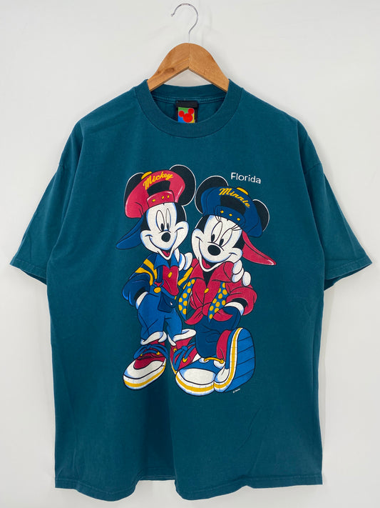90’s DISNEY MICKEY AND MINEY Made in USA Size XL Vintage T-Shirts / K3832