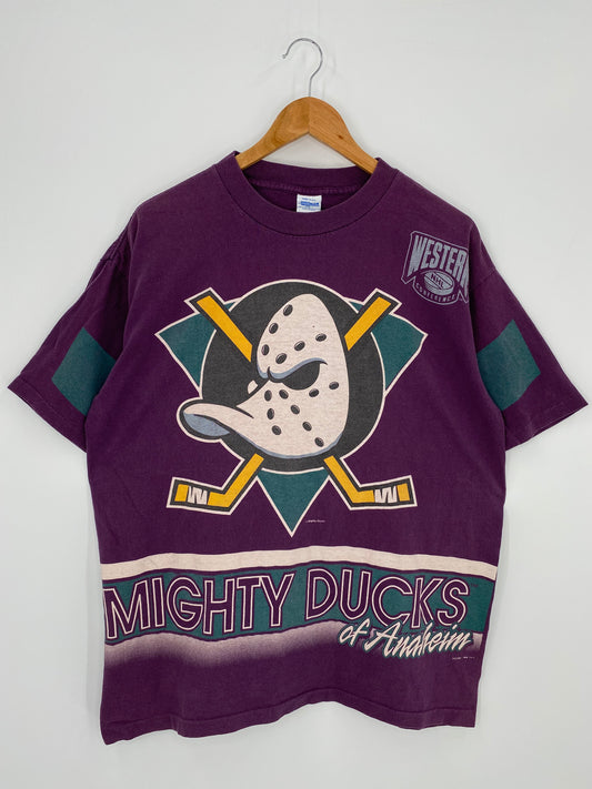 90’s MIGHTY DUCKS Made in USA Size L Vintage NHL T-Shirt / K974