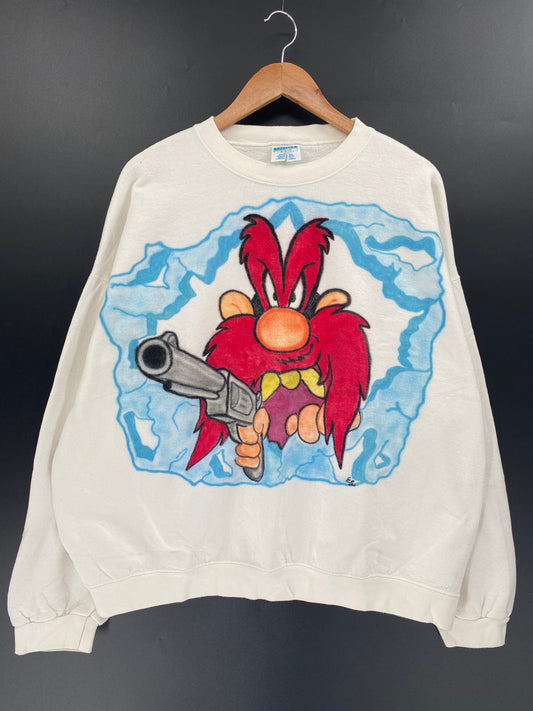 Vintage LOONEY TUNES TOSEMITE SAM Made in USA Hand Painted Size XXL Sweat-Shirt / k1106