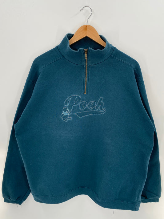 00' DISNEY WINNIE THE POOH Made in USA Size L Vintage Half-zip Sweat-shirt / K3127
