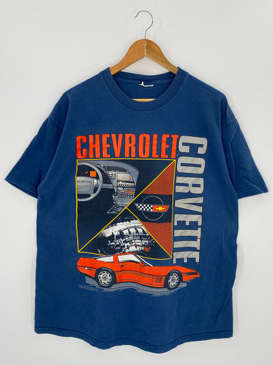 90's CHEVROLET CORVETTE Size No tag Approx. XL Vintage Racing T-Shirt / 8144