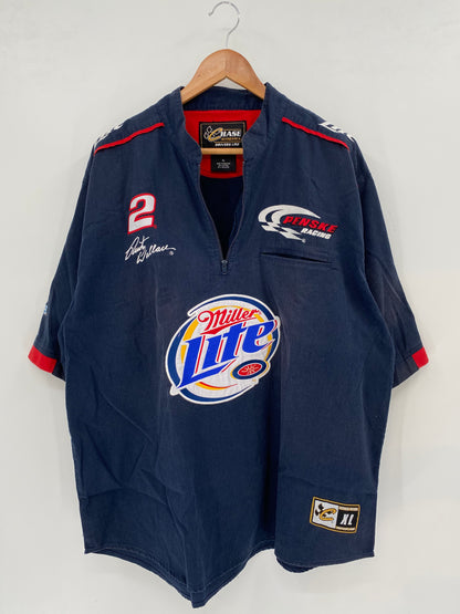 Vintage NASCAR RUSTY WALLACE MILLER LITE Size XL Racing Half Zip Short Sleeve-shirt / K3284
