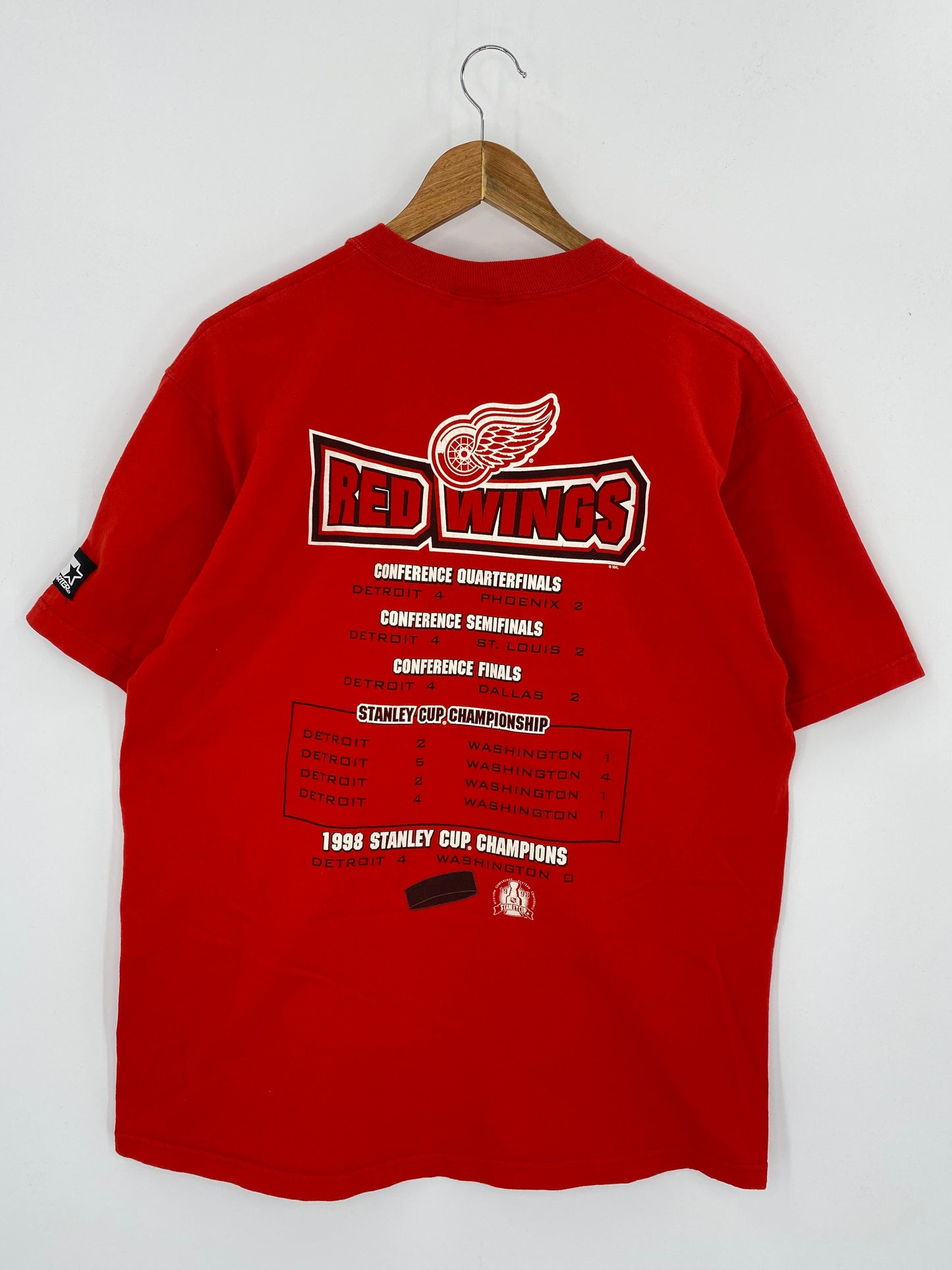 1998 STARTER Detroit Red Wings Champion Size L Vintage NHL T-shirt / 7922